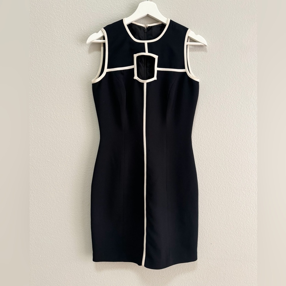 Vintage 90’s Ann Tijan for Kenar contrast trim sheath dress in black and ivory.